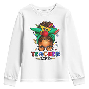 Black Teacher Life Youth Long Sleeve Shirt Messy Bun African American Educate