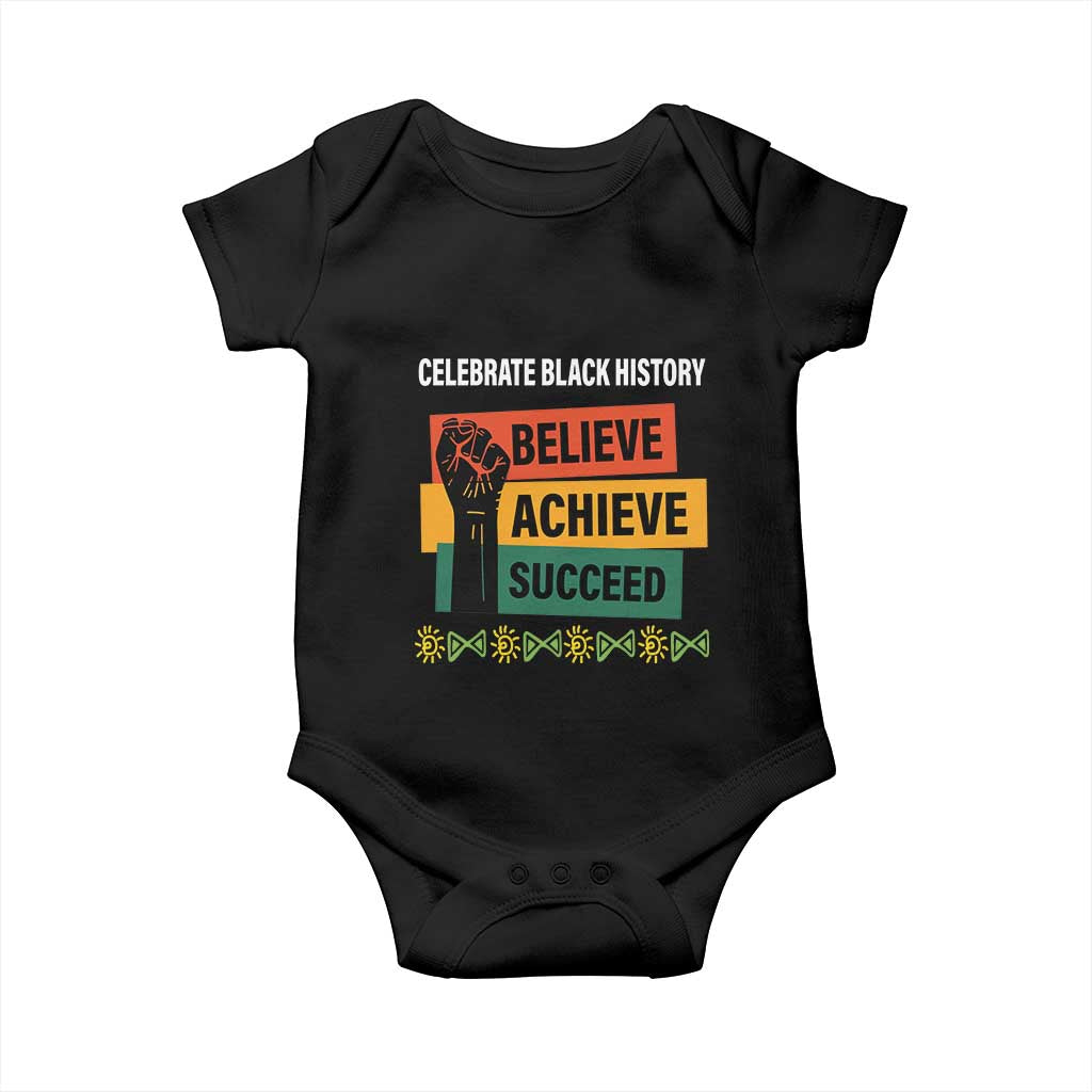 Black History Month Baby Onesie Believe Achieve Succeed African Americans Melanin Pride