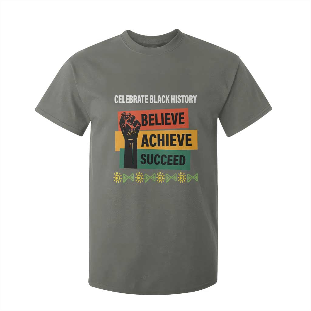 Black History Month T Shirt For Kid Believe Achieve Succeed African Americans Melanin Pride