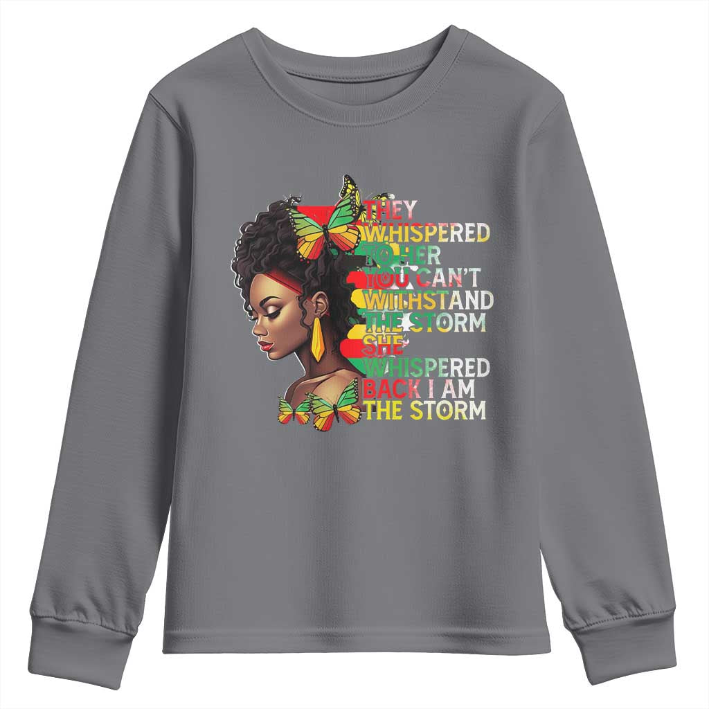 African Women Black History Month Youth Long Sleeve Shirt She Whispered Back I Am The Storm