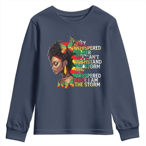 African Women Black History Month Youth Long Sleeve Shirt She Whispered Back I Am The Storm