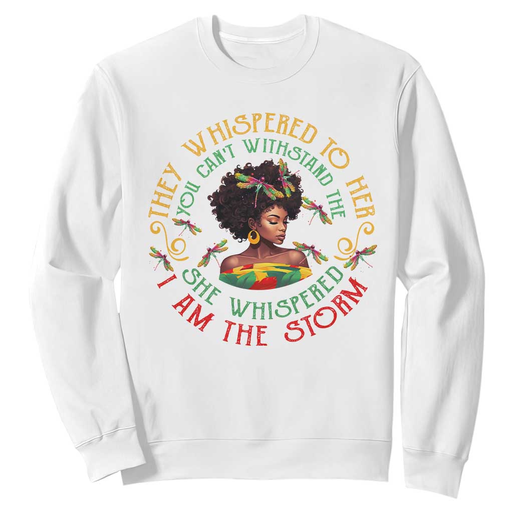 African Women Black History Month Sweatshirt Dragon Fly She Whispered Back I Am The Storm