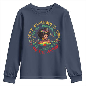 African Women Black History Month Youth Long Sleeve Shirt Dragon Fly She Whispered Back I Am The Storm