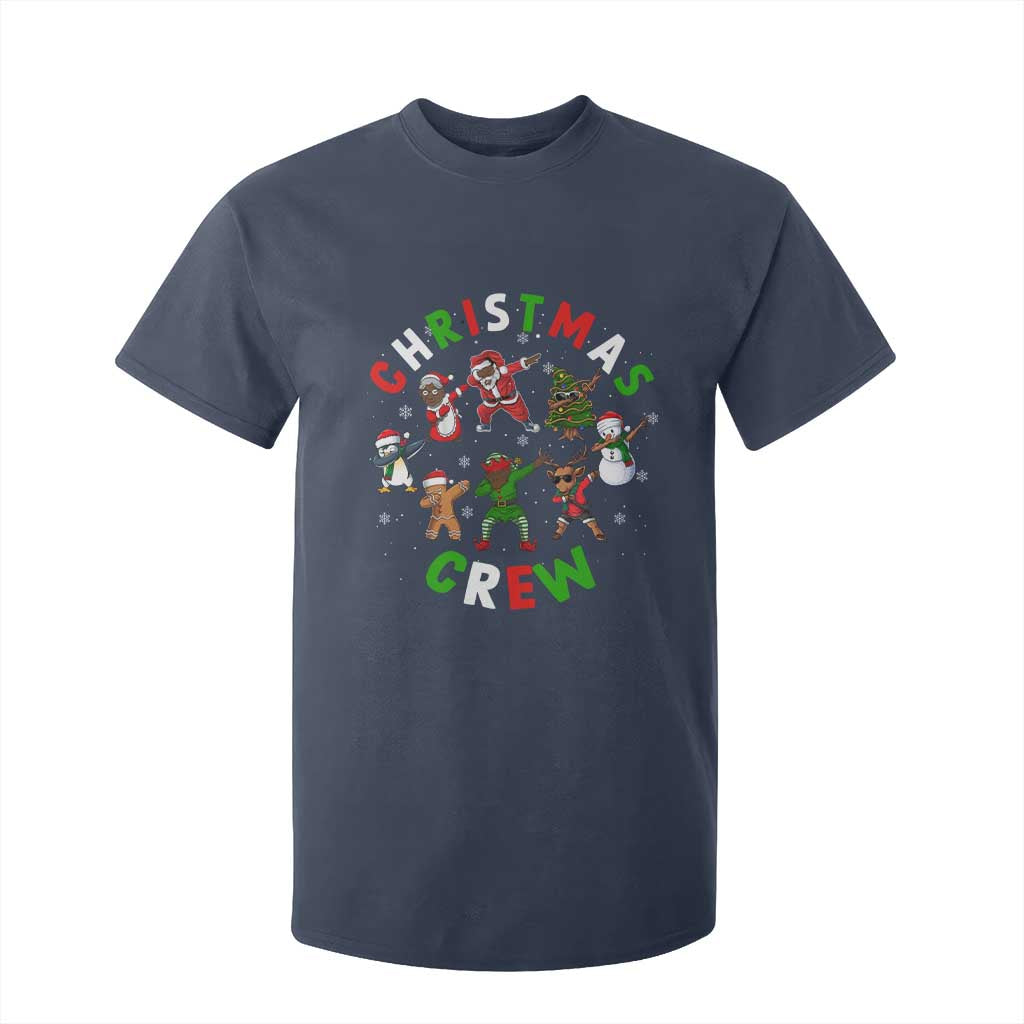 Christmas Crew T Shirt For Kid Black African American Santa Reindeer Snowman Dabbing