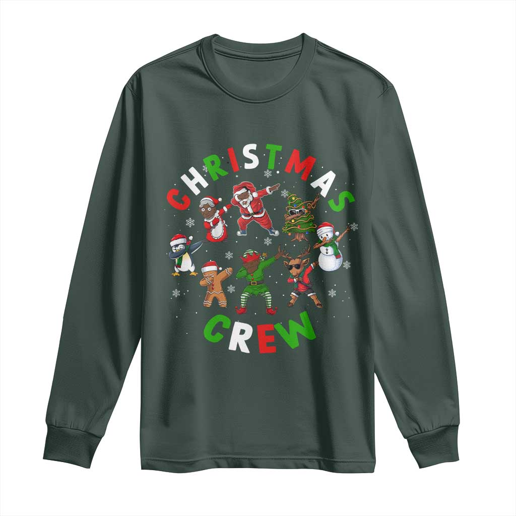 Christmas Crew Long Sleeve Shirt Black African American Santa Reindeer Snowman Dabbing