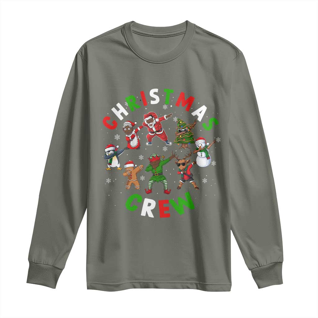 Christmas Crew Long Sleeve Shirt Black African American Santa Reindeer Snowman Dabbing