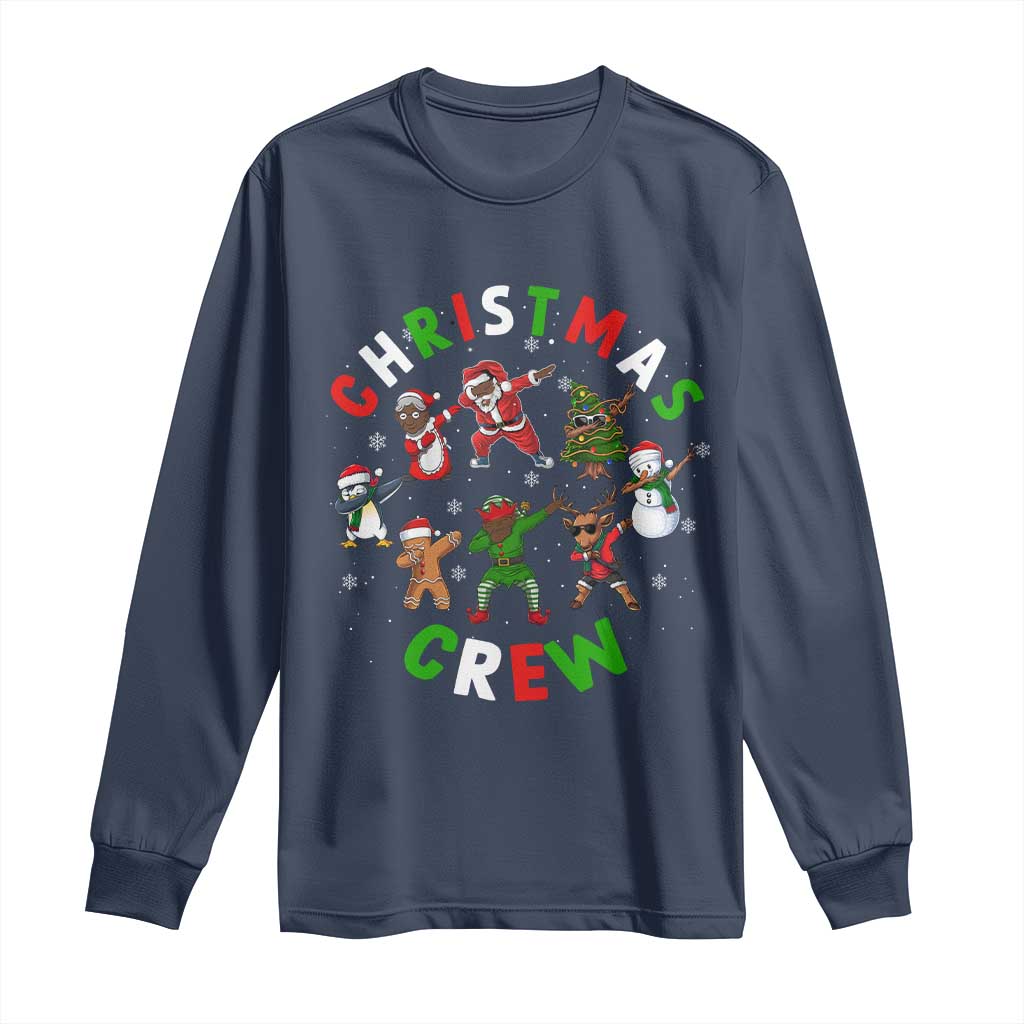 Christmas Crew Long Sleeve Shirt Black African American Santa Reindeer Snowman Dabbing