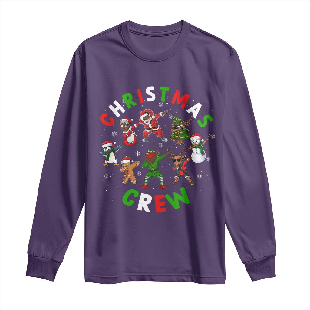 Christmas Crew Long Sleeve Shirt Black African American Santa Reindeer Snowman Dabbing