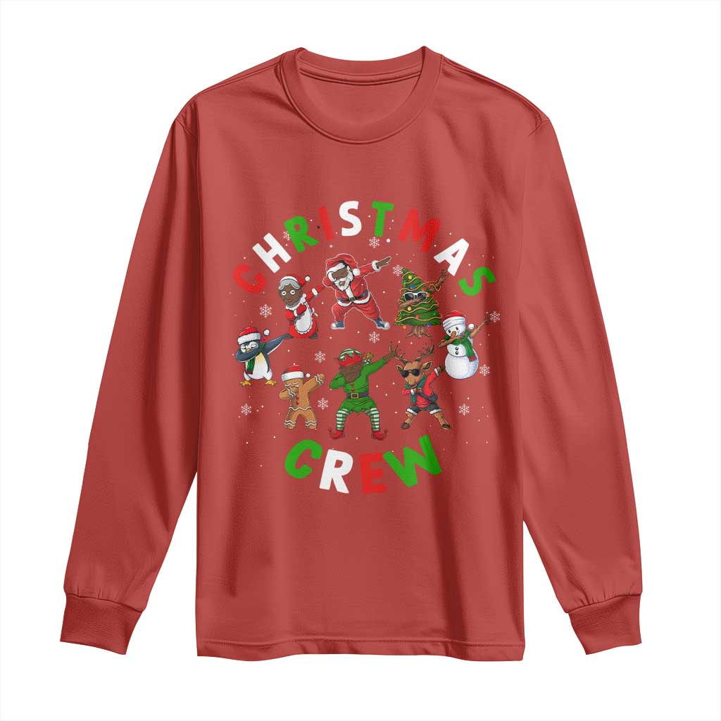 Christmas Crew Long Sleeve Shirt Black African American Santa Reindeer Snowman Dabbing