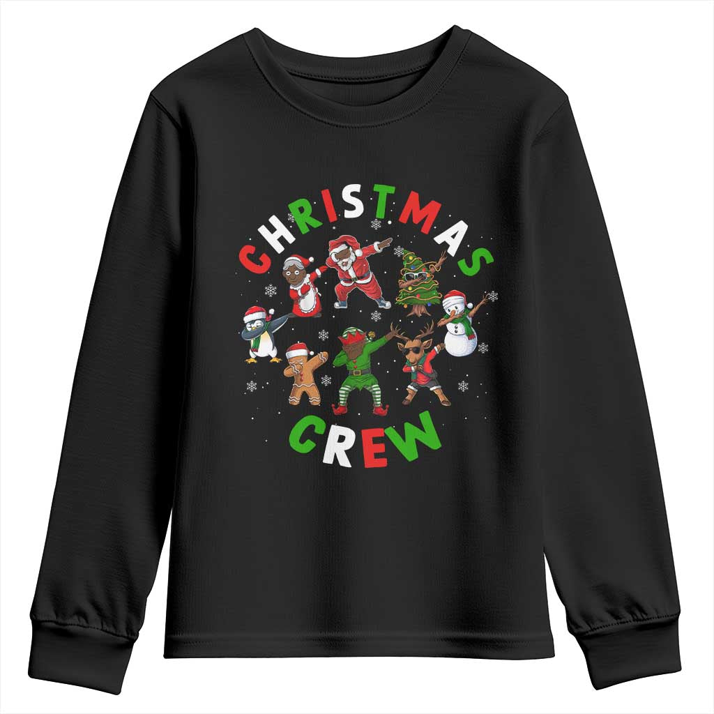 Christmas Crew Youth Long Sleeve Shirt Black African American Santa Reindeer Snowman Dabbing