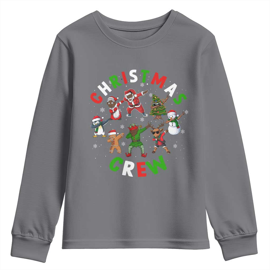 Christmas Crew Youth Long Sleeve Shirt Black African American Santa Reindeer Snowman Dabbing