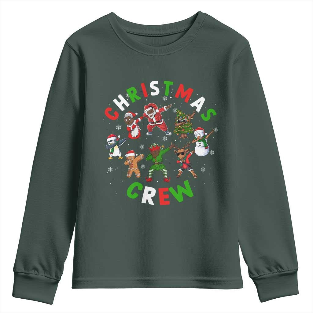 Christmas Crew Youth Long Sleeve Shirt Black African American Santa Reindeer Snowman Dabbing