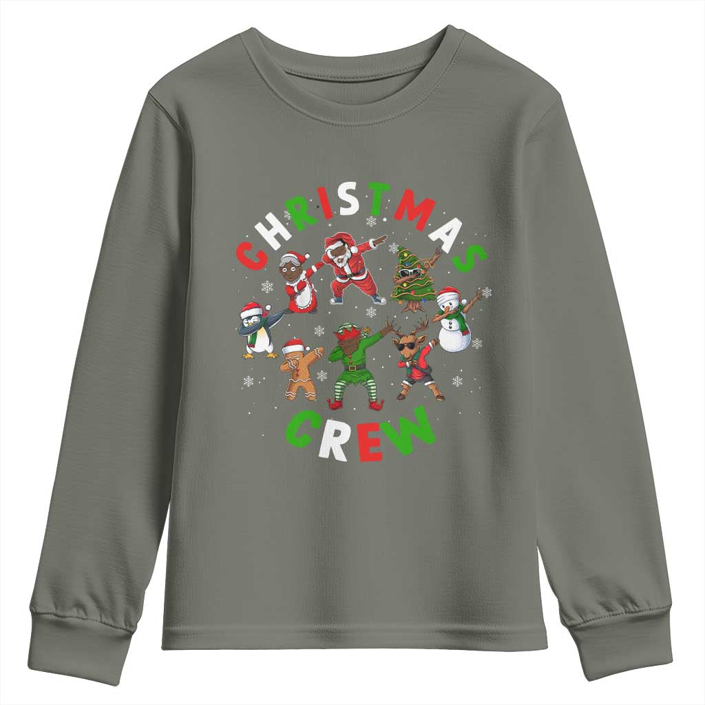 Christmas Crew Youth Long Sleeve Shirt Black African American Santa Reindeer Snowman Dabbing