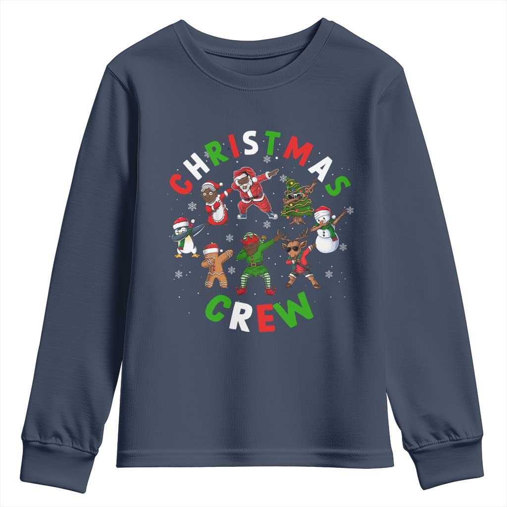 Christmas Crew Youth Long Sleeve Shirt Black African American Santa Reindeer Snowman Dabbing