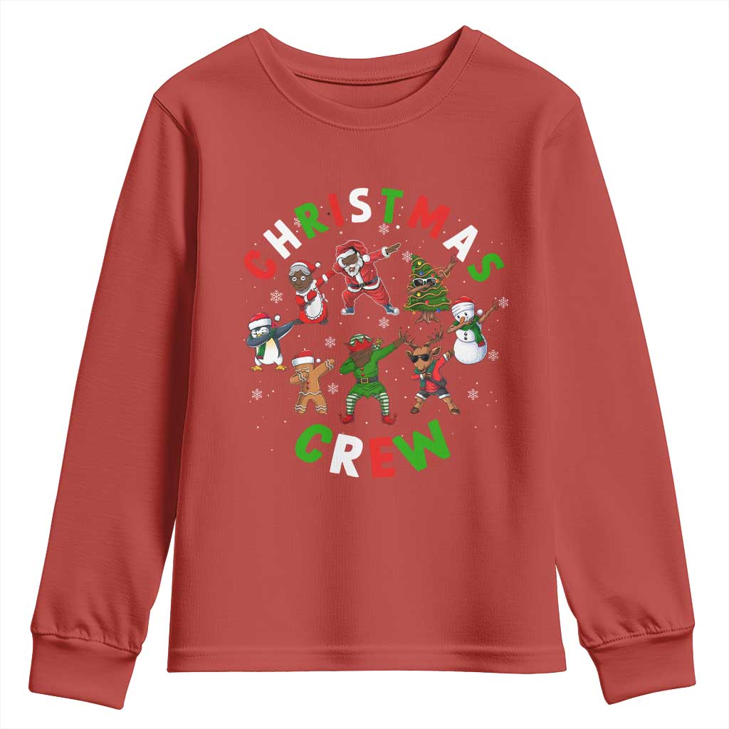 Christmas Crew Youth Long Sleeve Shirt Black African American Santa Reindeer Snowman Dabbing