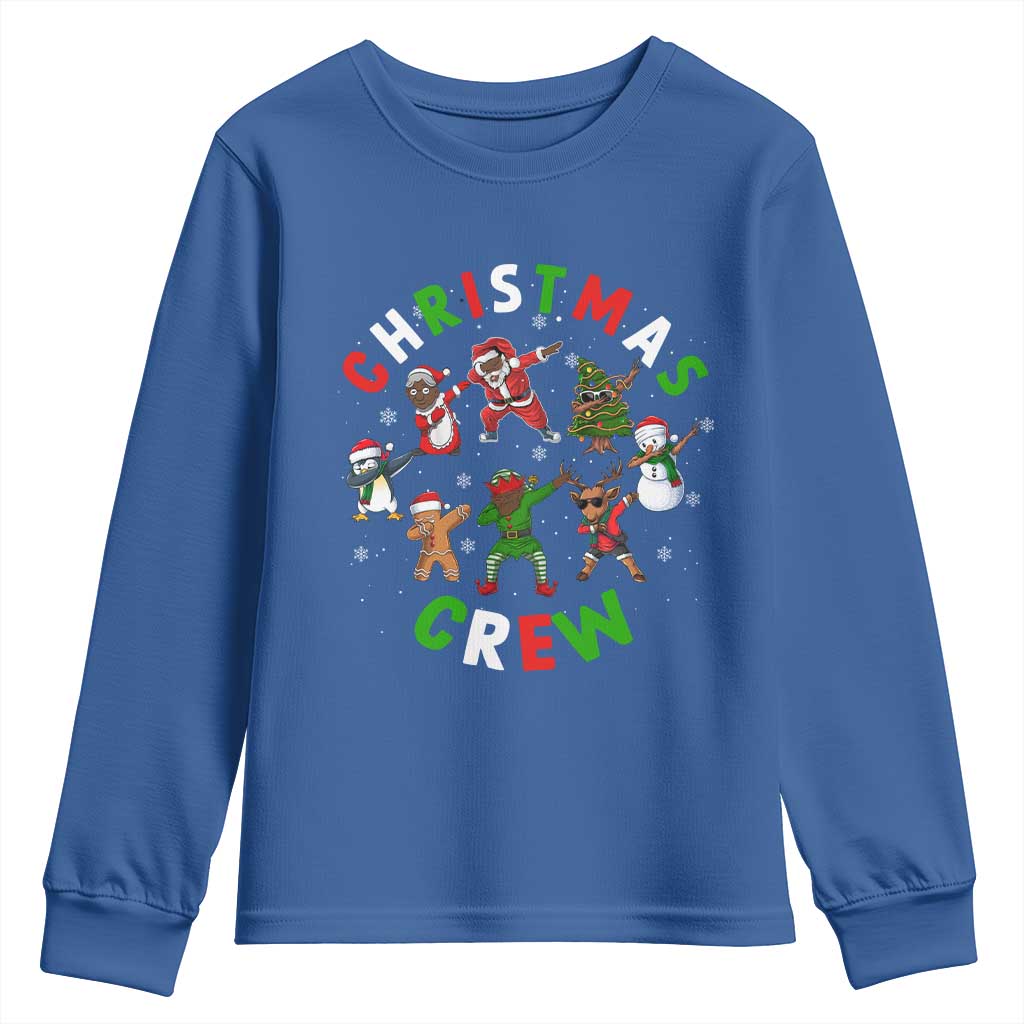 Christmas Crew Youth Long Sleeve Shirt Black African American Santa Reindeer Snowman Dabbing
