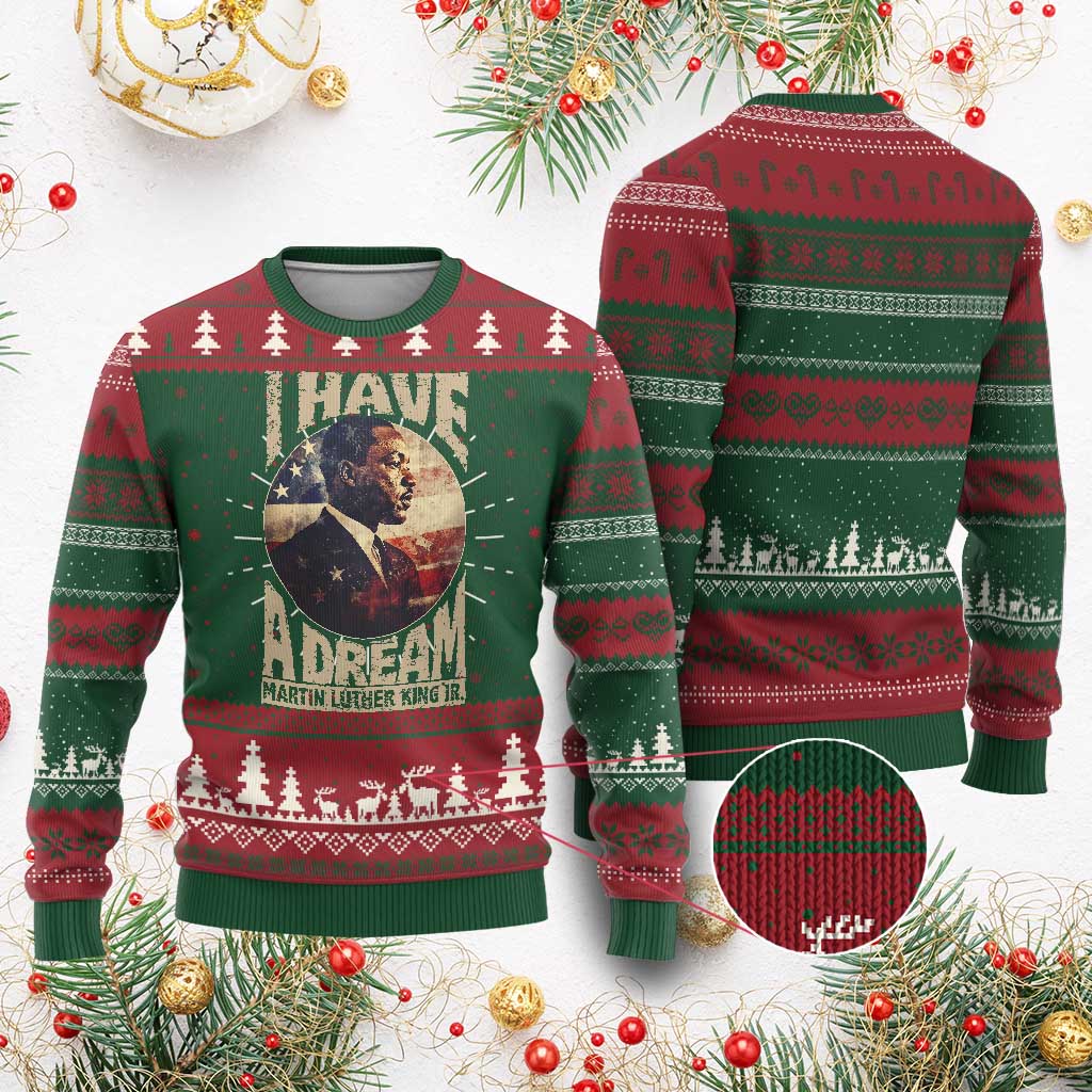 Martin Luther King Jr Ugly Christmas Sweater I Have A Dream American Flag MLK Day Black History