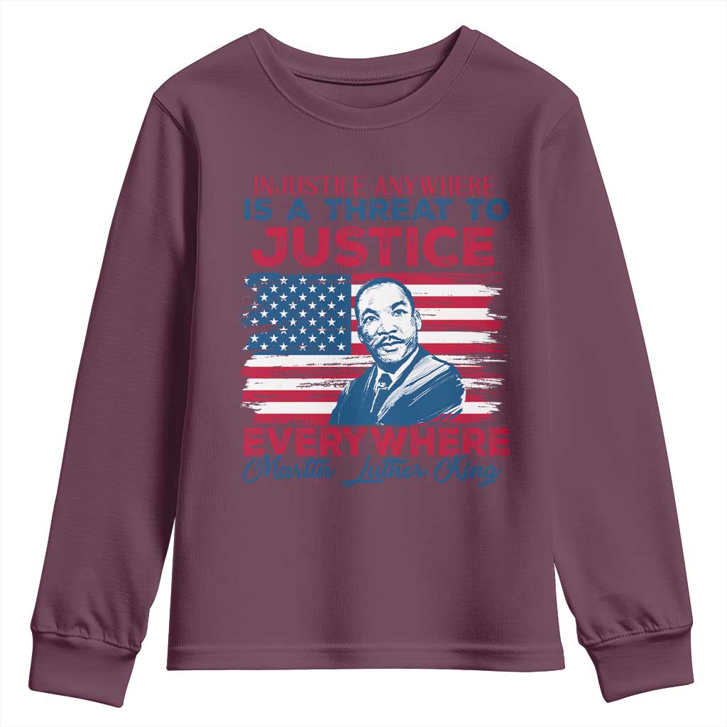Martin Luther King Jr Day Youth Sweatshirt Injustice Anywhere Is A Threat To Justice Everywhere TS09