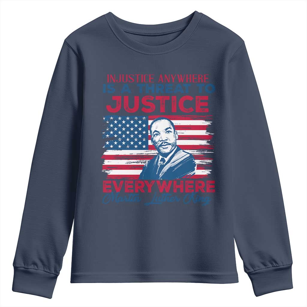 Martin Luther King Jr Day Youth Sweatshirt Injustice Anywhere Is A Threat To Justice Everywhere TS09