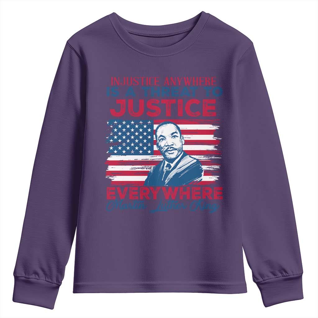 Martin Luther King Jr Day Youth Sweatshirt Injustice Anywhere Is A Threat To Justice Everywhere TS09