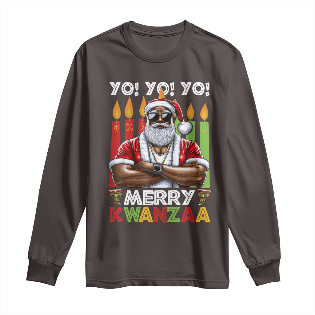 Merry Kwanzaa Long Sleeve Shirt Black Christmas African American Santa