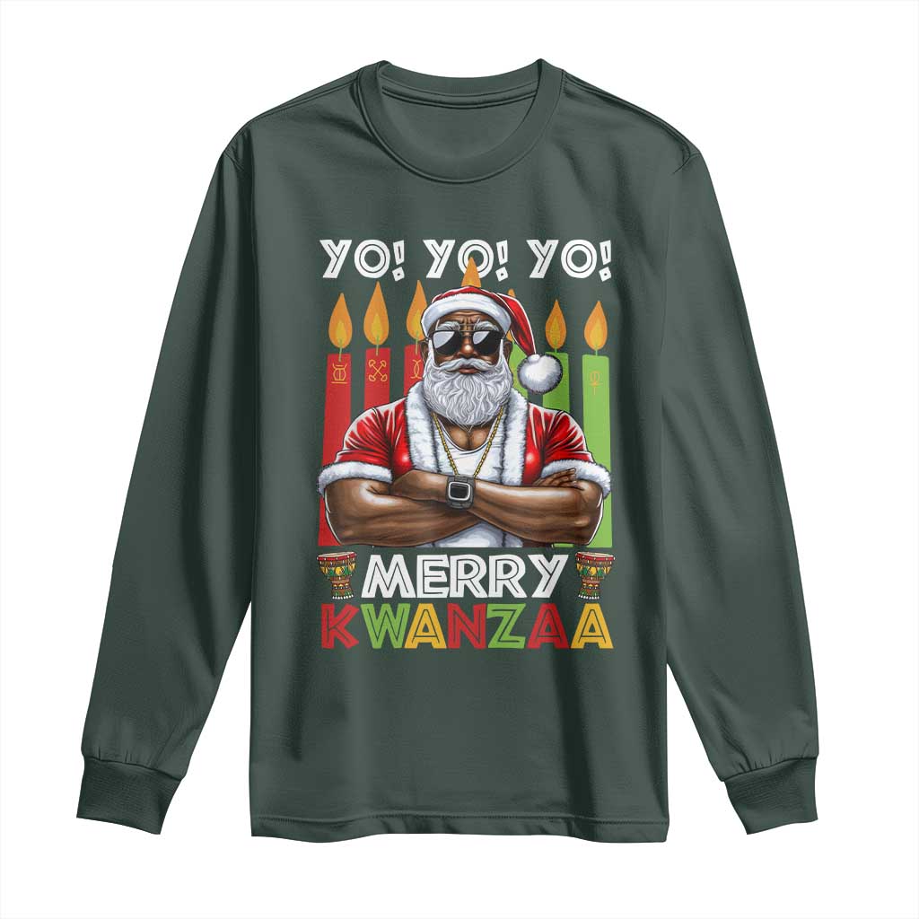 Merry Kwanzaa Long Sleeve Shirt Black Christmas African American Santa