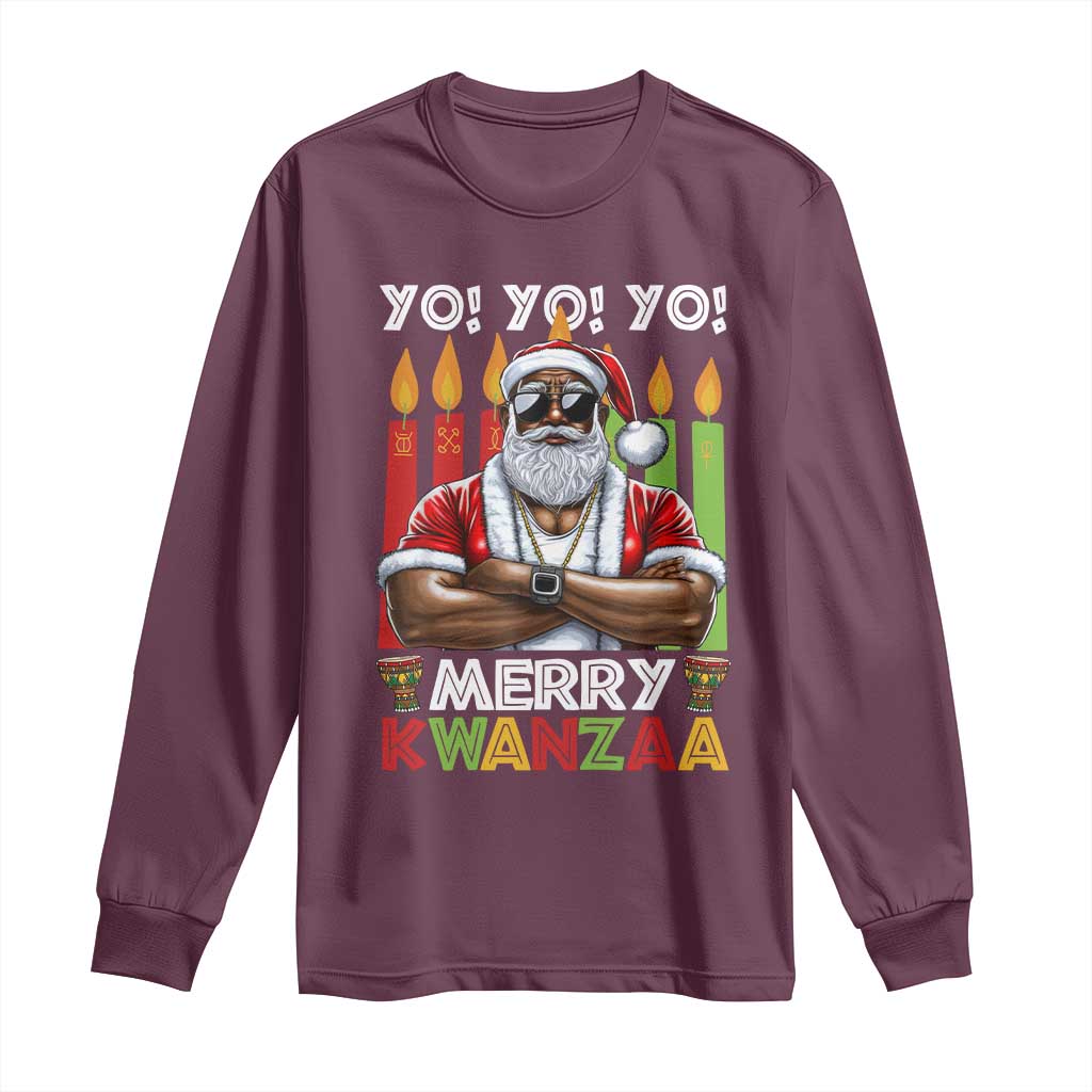 Merry Kwanzaa Long Sleeve Shirt Black Christmas African American Santa