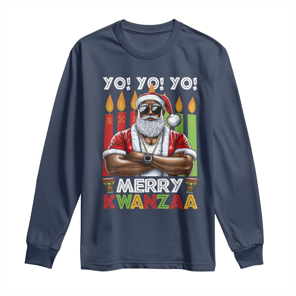 Merry Kwanzaa Long Sleeve Shirt Black Christmas African American Santa