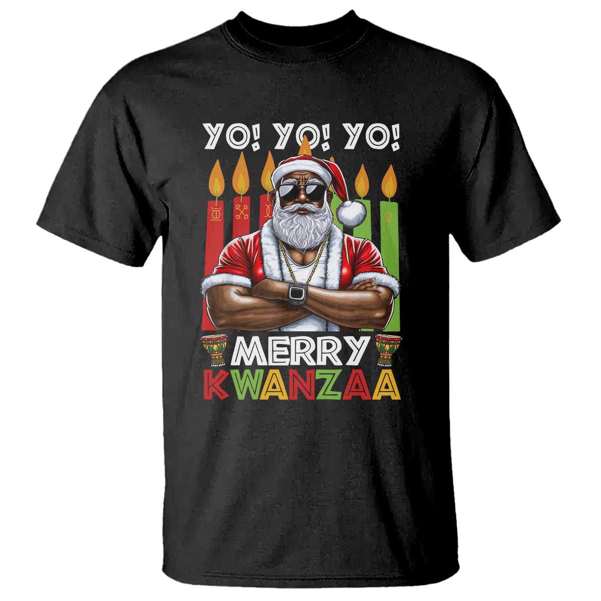 Merry Kwanzaa T Shirt Black Christmas African American Santa
