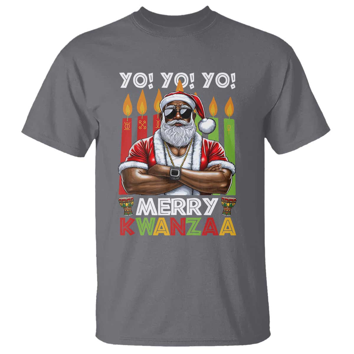 Merry Kwanzaa T Shirt Black Christmas African American Santa