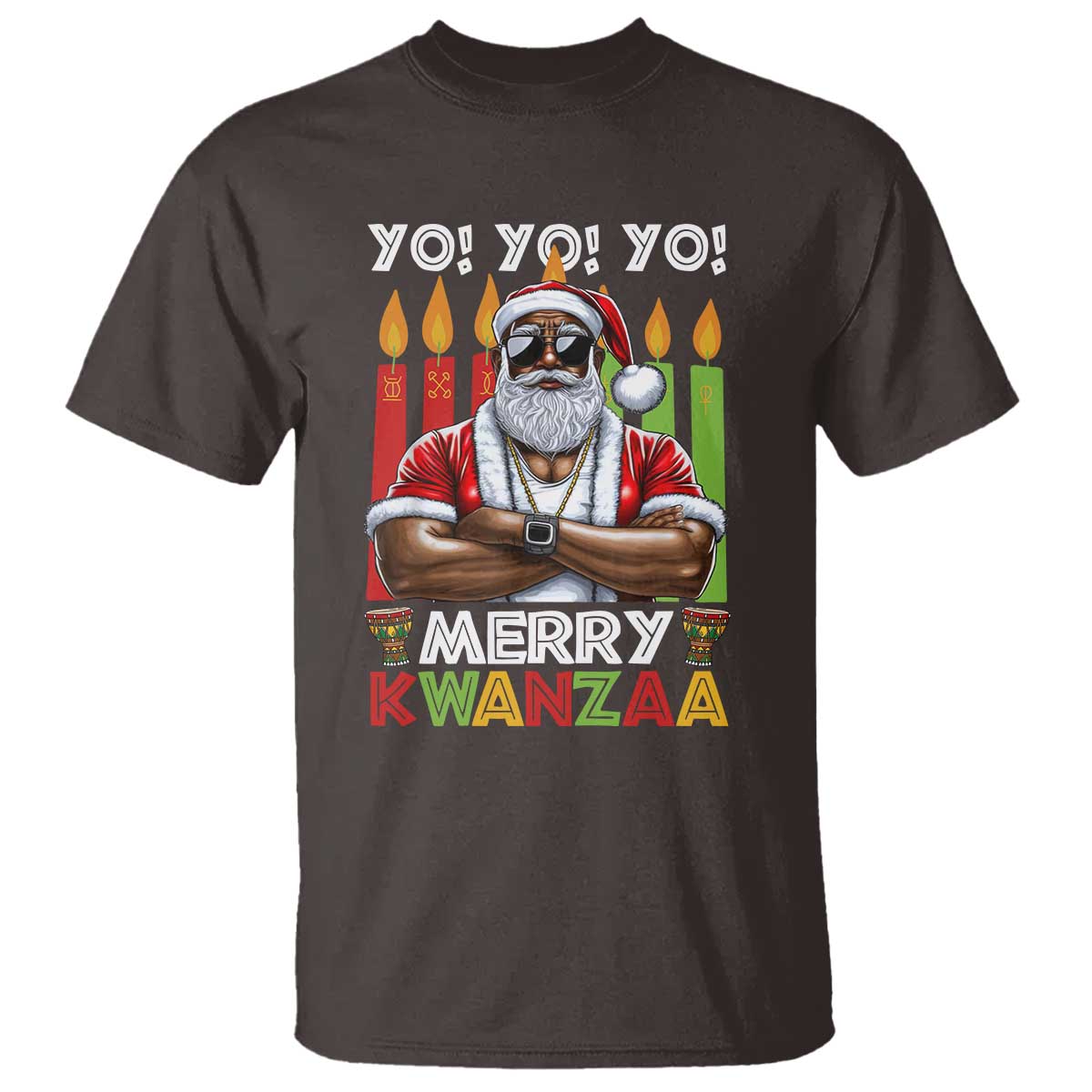 Merry Kwanzaa T Shirt Black Christmas African American Santa