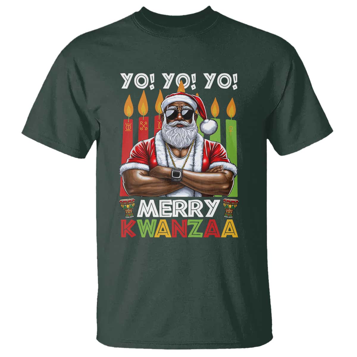 Merry Kwanzaa T Shirt Black Christmas African American Santa