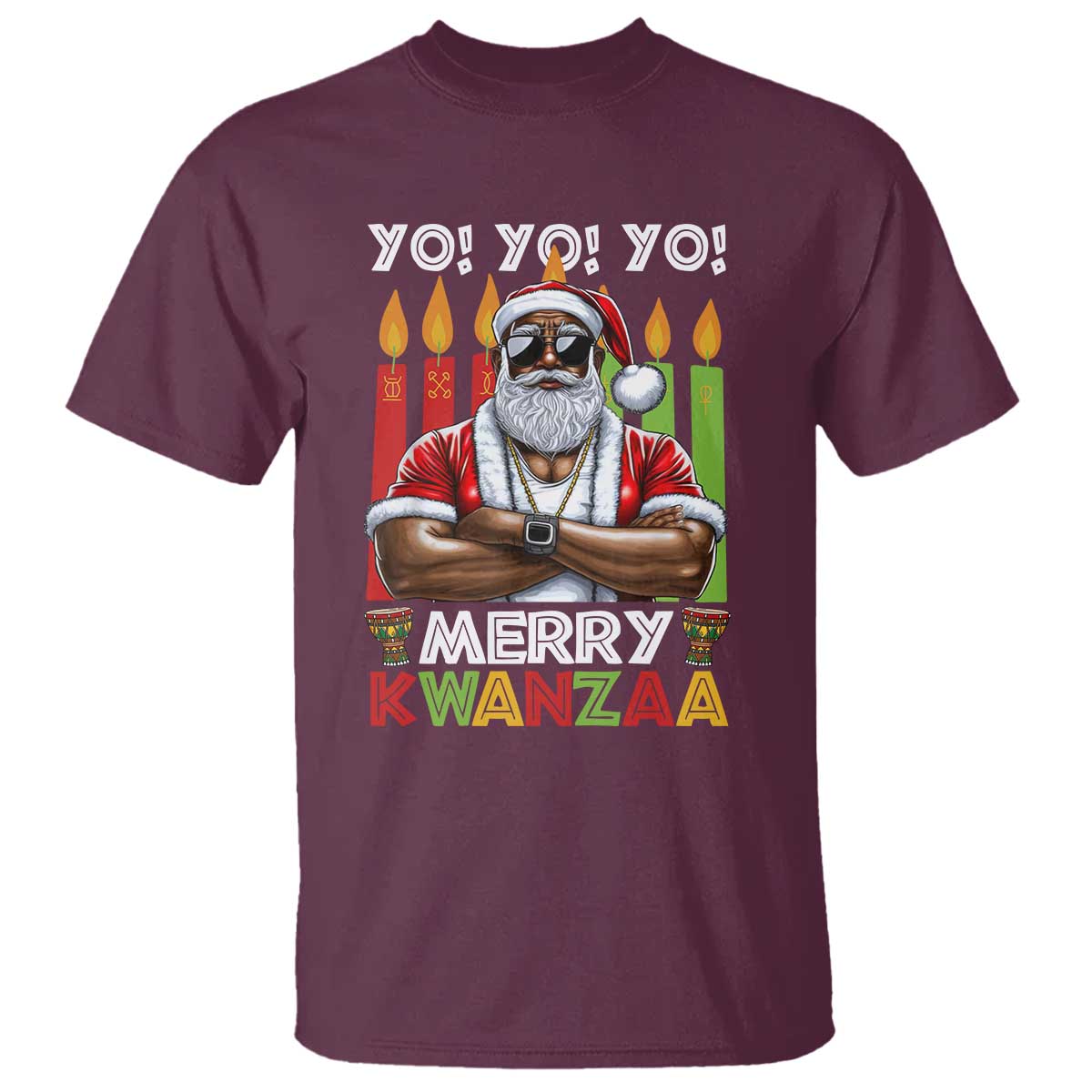 Merry Kwanzaa T Shirt Black Christmas African American Santa