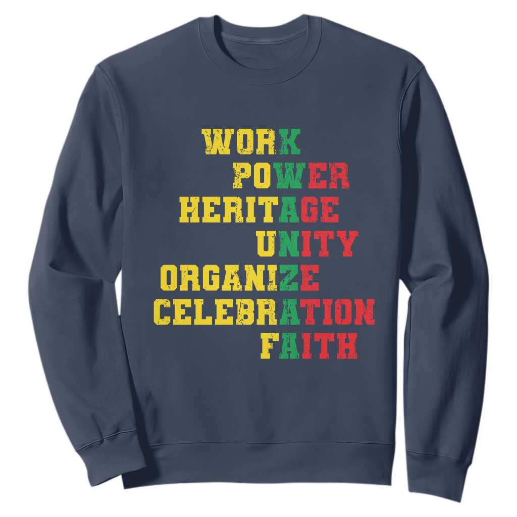 African American Christmas Kwanzaa Sweatshirt Work Power Heritage Unity Organize Celebration Faith