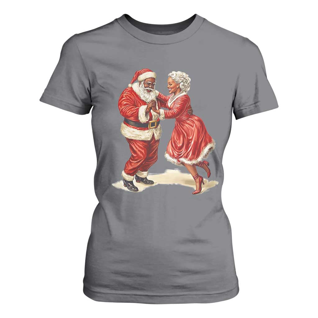 African American Christmas Black Santa Mr Mrs Claus Dancing T Shirt For Women