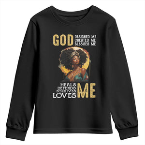 African Women Pride Youth Long Sleeve Shirt God Designed Created Blessed Me Black History Month