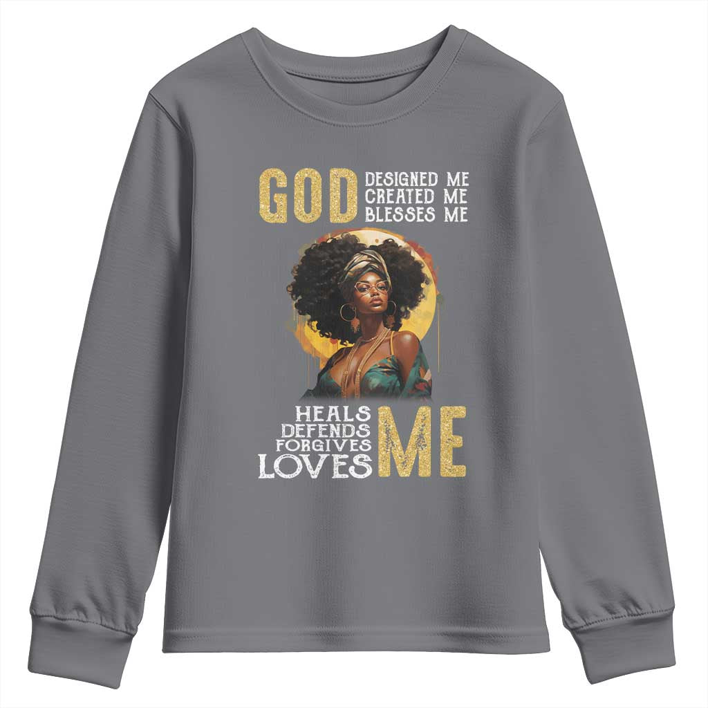 African Women Pride Youth Long Sleeve Shirt God Designed Created Blessed Me Black History Month