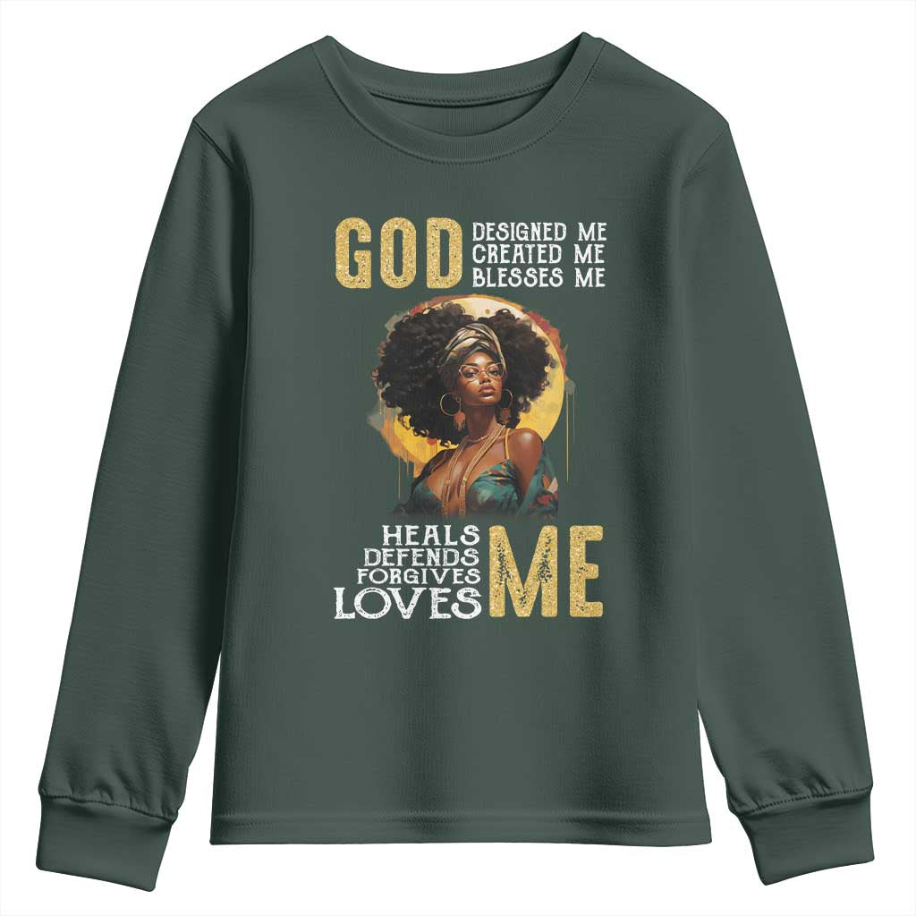 African Women Pride Youth Long Sleeve Shirt God Designed Created Blessed Me Black History Month
