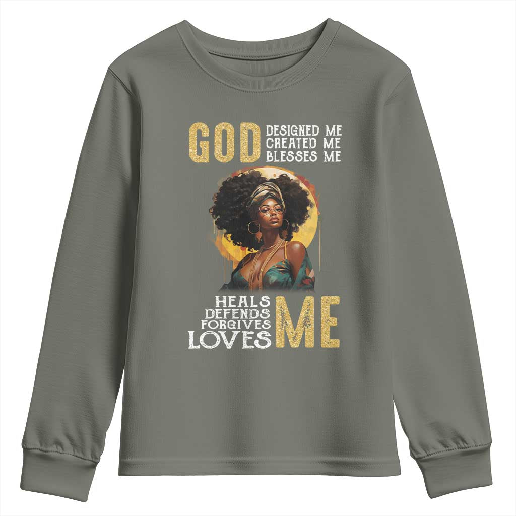 African Women Pride Youth Long Sleeve Shirt God Designed Created Blessed Me Black History Month