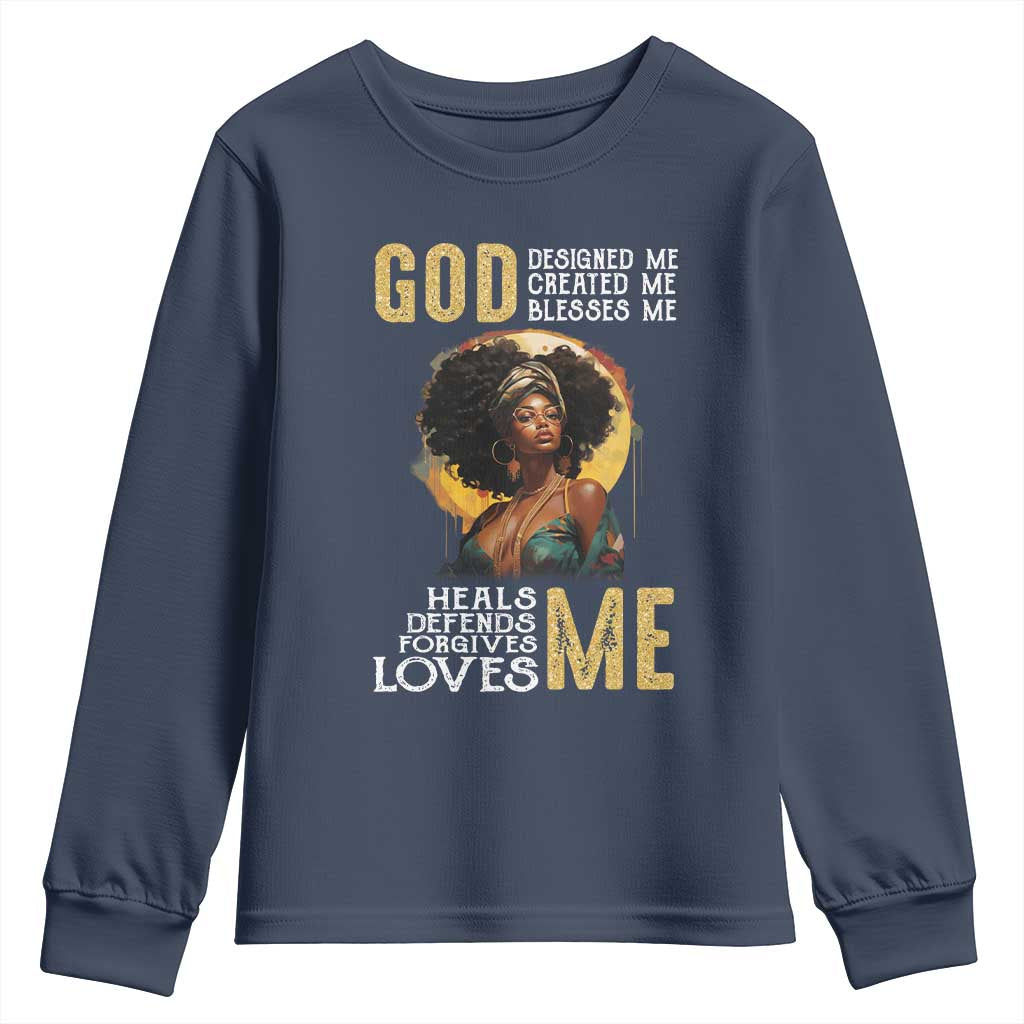 African Women Pride Youth Long Sleeve Shirt God Designed Created Blessed Me Black History Month