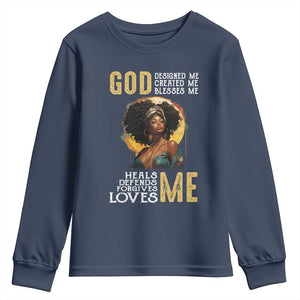 African Women Pride Youth Long Sleeve Shirt God Designed Created Blessed Me Black History Month