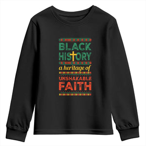 Black History Month Youth Long Sleeve Shirt A Heritage Of Unshakeable Faith Christian BLM Melanin Pride