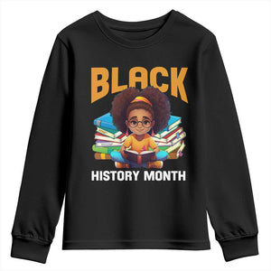 Black History Month Youth Long Sleeve Shirt African Girl Reading Book Melanin Pride