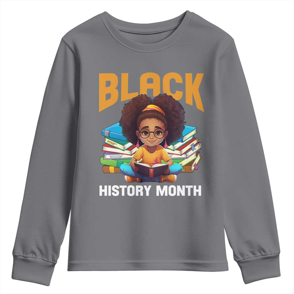 Black History Month Youth Long Sleeve Shirt African Girl Reading Book Melanin Pride