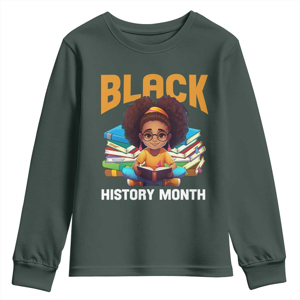 Black History Month Youth Long Sleeve Shirt African Girl Reading Book Melanin Pride