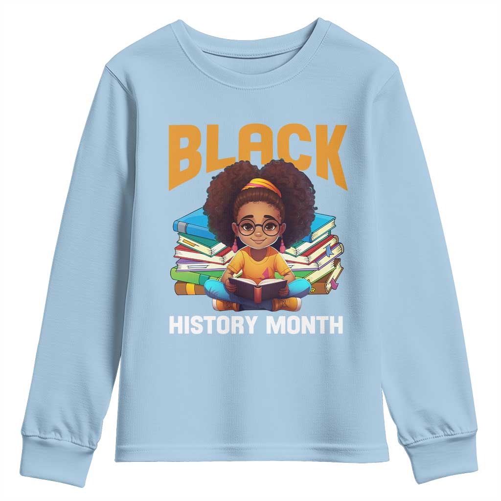 Black History Month Youth Long Sleeve Shirt African Girl Reading Book Melanin Pride
