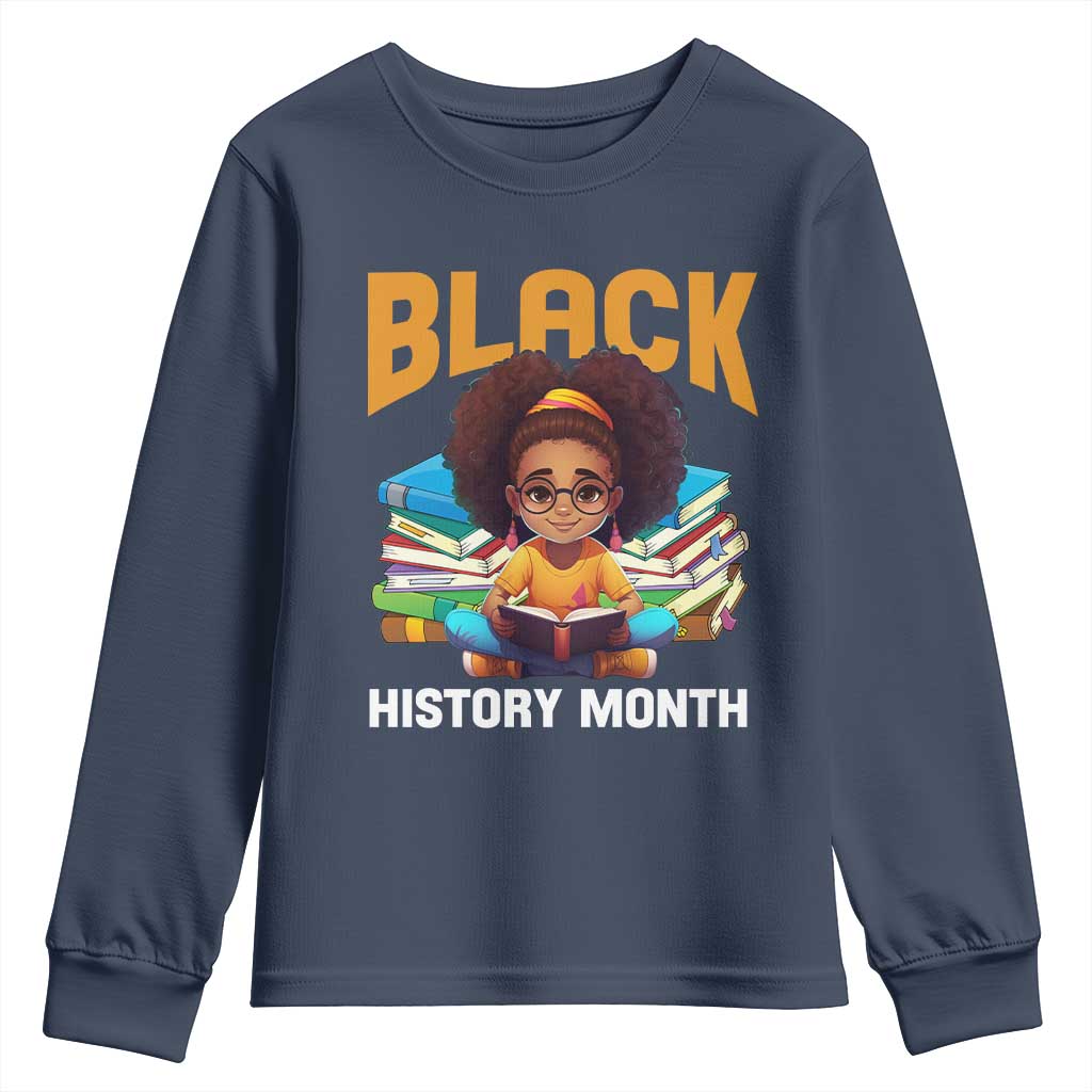 Black History Month Youth Long Sleeve Shirt African Girl Reading Book Melanin Pride