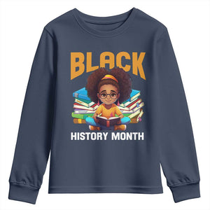 Black History Month Youth Long Sleeve Shirt African Girl Reading Book Melanin Pride