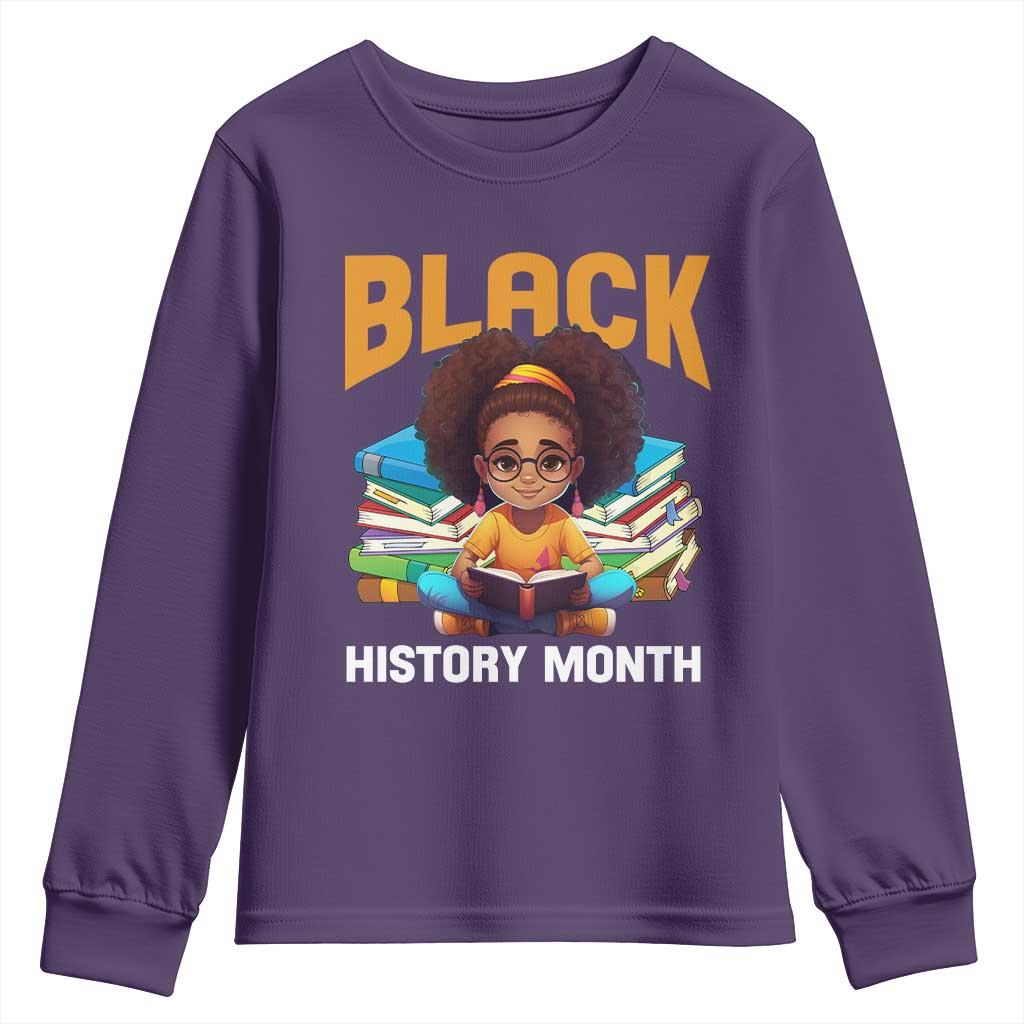 Black History Month Youth Long Sleeve Shirt African Girl Reading Book Melanin Pride