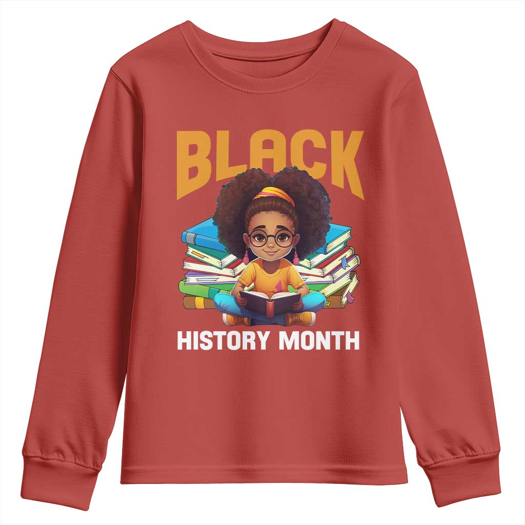 Black History Month Youth Long Sleeve Shirt African Girl Reading Book Melanin Pride